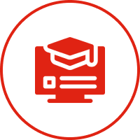 Digital education symbol, red and white